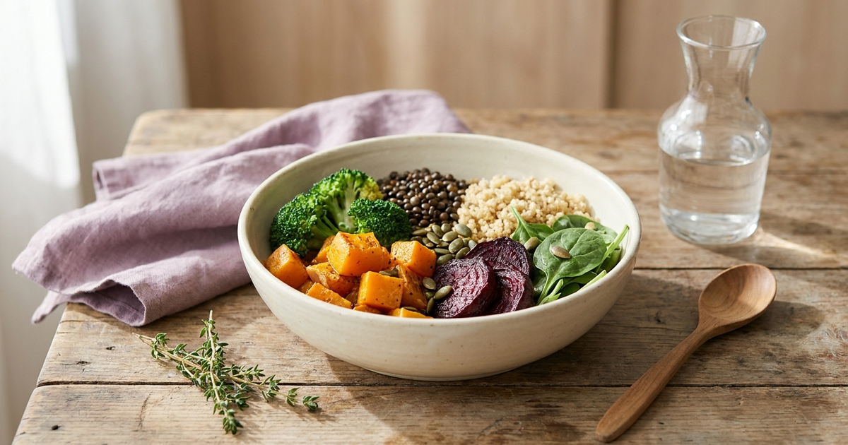 Plant-based bowl illustrating the fasting-mimicking diet for Crohn's disease