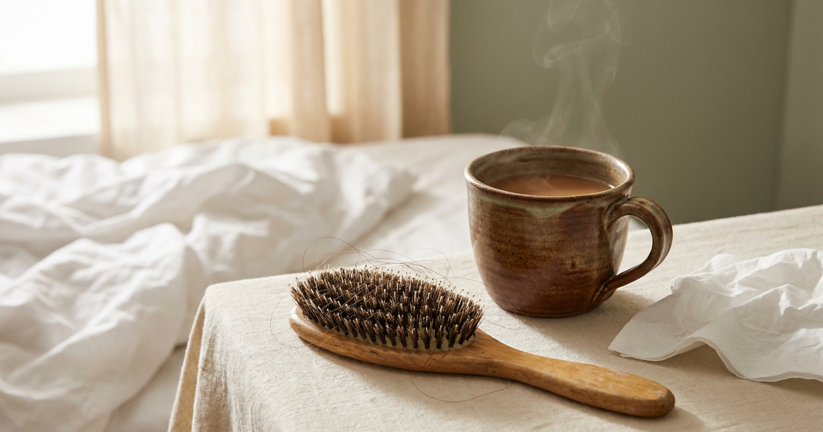 Person gently brushing hair while coping with Crohn's disease hair loss