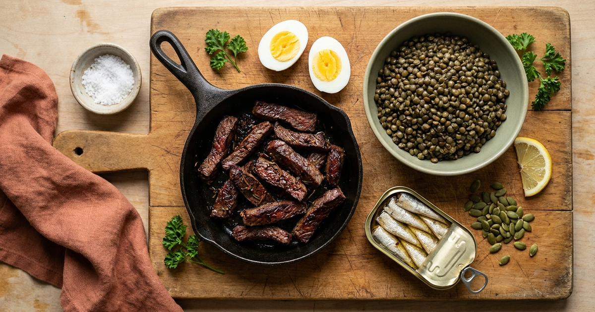 Iron deficiency anemia in Crohn's disease showing iron-rich foods and IV infusion treatment options