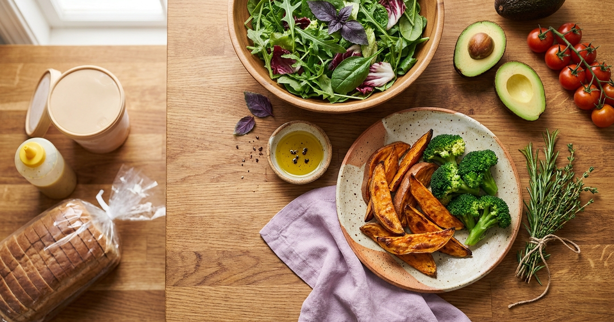 Low emulsifier diet for Crohn's disease showing whole foods replacing processed products