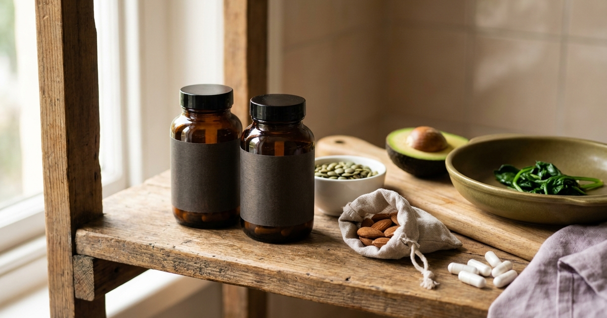 Magnesium deficiency in Crohn's disease - magnesium-rich foods and supplements on a calm background