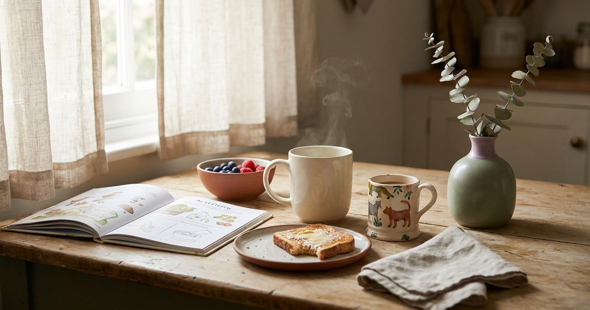 Parent talking to kids about Crohn's disease at a kitchen table with warm, reassuring body language