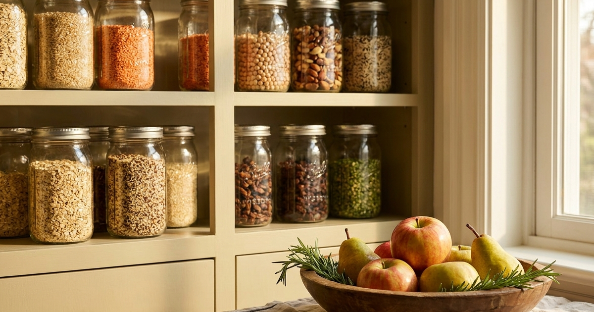 Illustration of healthy whole foods that can replace ultra-processed options in an IBD-friendly diet