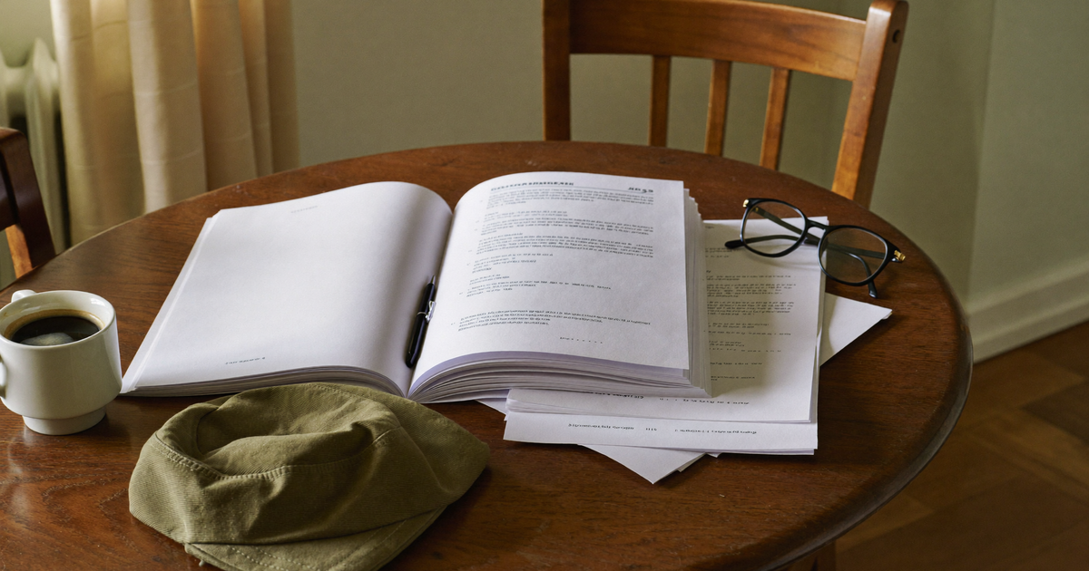 Veteran reviewing VA disability rating paperwork for Crohn's disease at a kitchen table
