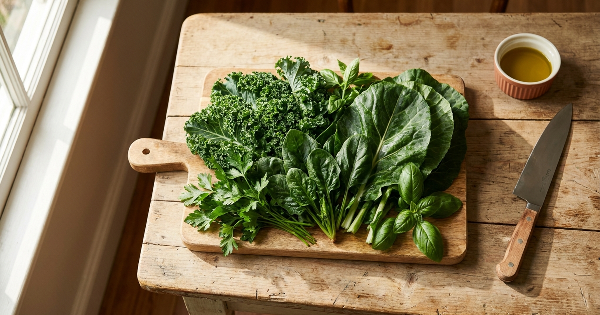 Illustration of vitamin K deficiency in Crohn's disease showing leafy green foods and intestinal absorption
